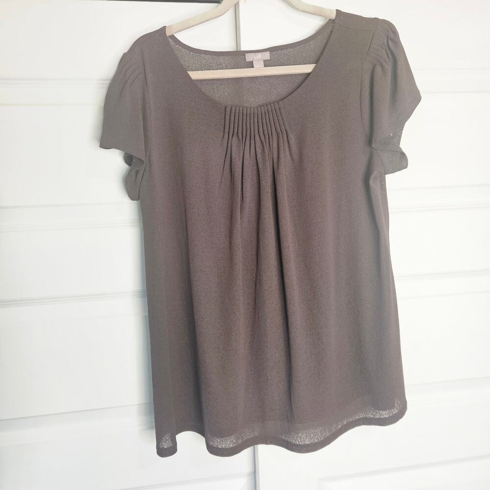 J. Jill Brown Sheer Knit Short Sleeve Top Size L Blouse
